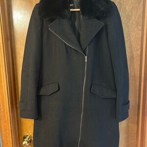 Massimo Black Trench Coat with Faux Fur Collar